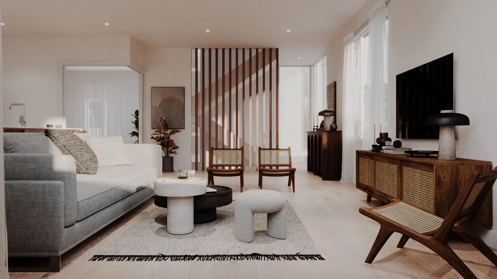 Light-filled open-plan living room in a Featherstone home